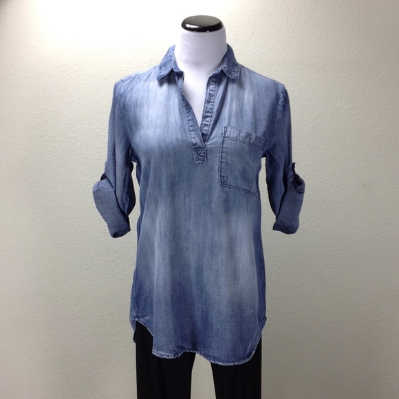 Chelsea & Violet Tops - Chelsea & Violet Chambray Adjustable Sleeve Top